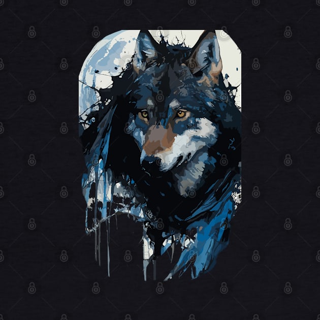 Wolf Howling at the Full Moon in Ink Painting Style by diegotorres